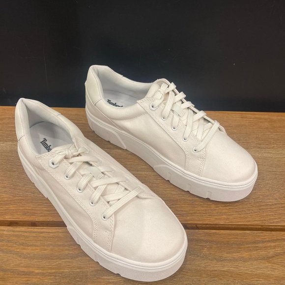 TIMBERLAND WOMEN'S LAUREL COURT LOW LACE SNEAKER WHITE CANVAS A5ZHG ALL SIZES - Picture 2 of 10